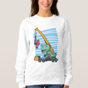 4 years 4th Birthday Mobile Crane Dinosaur Sweatshirt