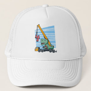 4 years 4th Birthday Mobile Crane Dinosaur Trucker Hat