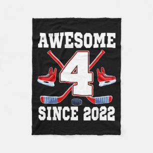 4 Years Awesome Since 2022 Hockey Theme Birthday 1 Fleece Blanket