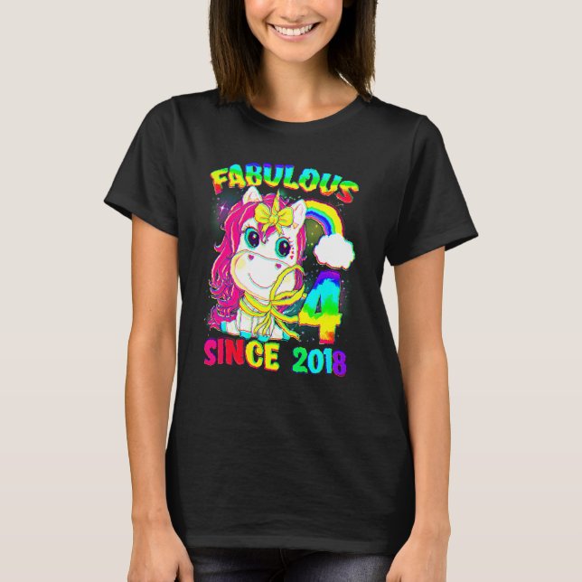 4 Years Old 4th Birthday Unicorn Girl Fabulous Sin T-Shirt (Front)