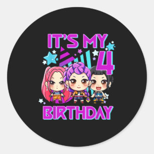 4 years old birthday k pop kids 4th birthday girls classic round sticker