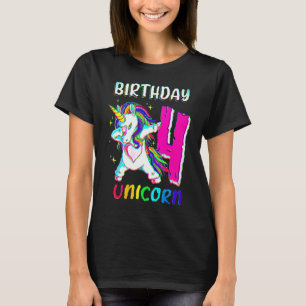 4 Years Old Girl Dabbing Unicorn 4th Birthday Unic T-Shirt