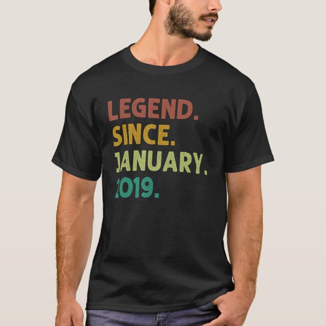 4 Years Old Legend Since January 2019 4th Birthday T-Shirt (Front)