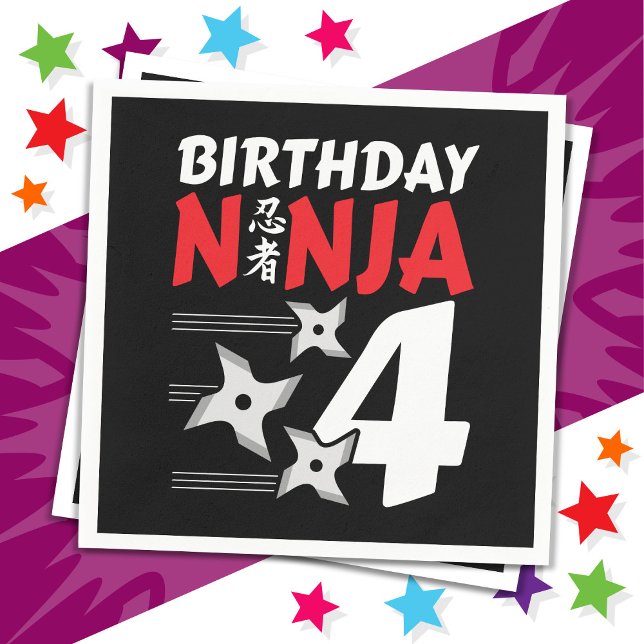 4 Years Old Ninja Party Stars Kids 4th Birthday Napkin (Creator Uploaded)