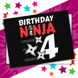 4 Years Old Ninja Party Stars Kids 4th Birthday Postcard