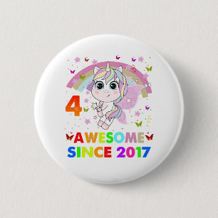 4 Years Old Unicorn 4th Birthday Girl Unicorn Part 6 Cm Round Badge