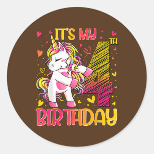4 Years Old Unicorn Flossing 4th Birthday Girl Classic Round Sticker