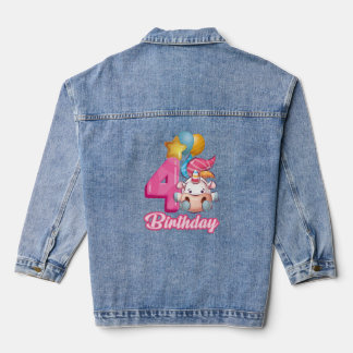 4 Years Old Unicorn Princess 4th Girl Birthday Uni Denim Jacket