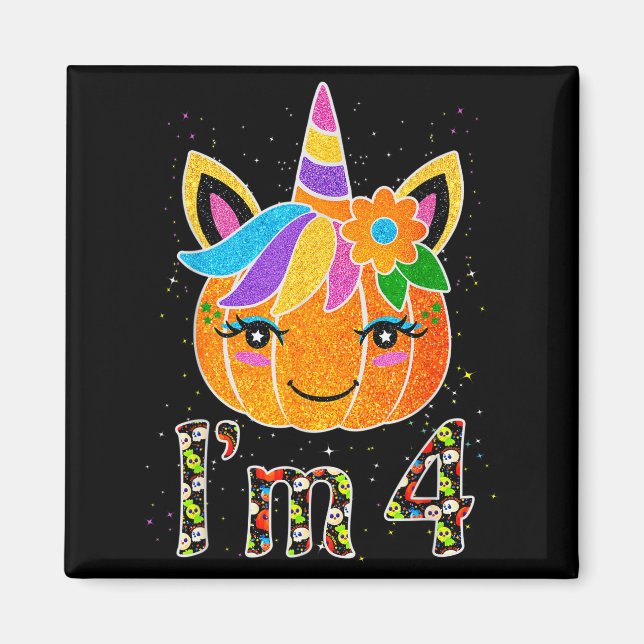4 Years Old Unicorn Pumpkin Cute Design Birthday H Magnet (Front)
