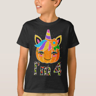 4 Years Old Unicorn Pumpkin Cute Design Birthday H T-Shirt