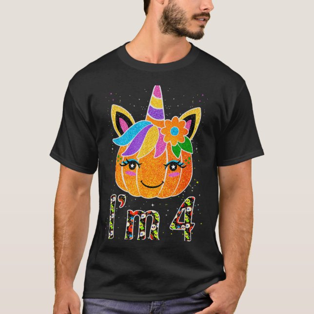 4 Years Old Unicorn Pumpkin Cute Design Birthday H T-Shirt (Front)