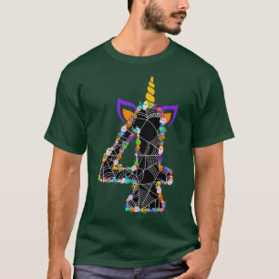 4 Yrs Old 4th Birthday Girls Unicorn Face Pumpkin T-Shirt