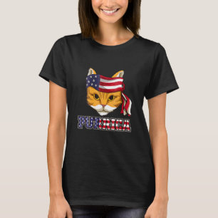 4h Of July Usa American Flag Purrica Patriotic Cat T-Shirt