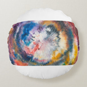 4K oil painting. Colourful creative abstraction. a Round Cushion