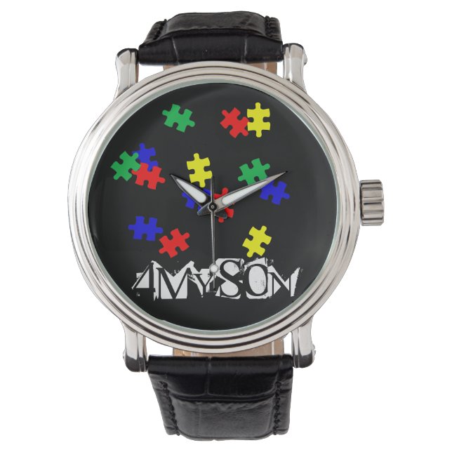 4MySon Autism Vintage Leather Strap Watch (Front)