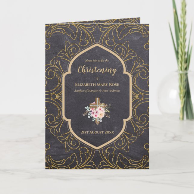 4page CHRISTENING Invite and Program Gold Ornate (Front)