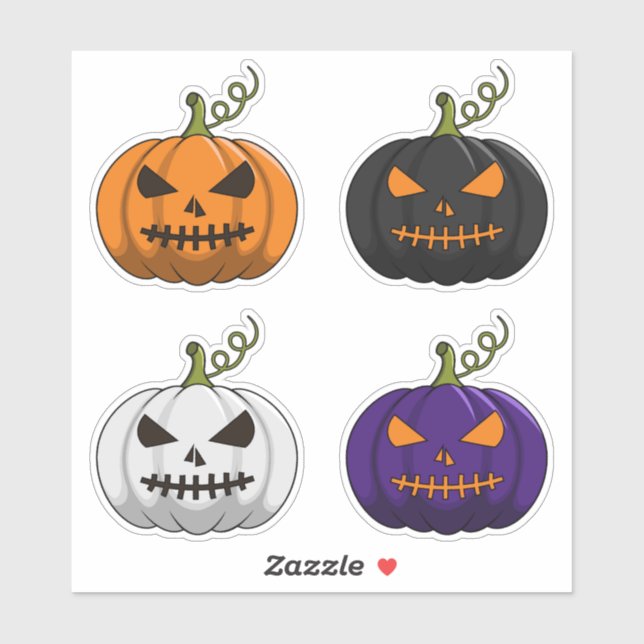 4PC Halloween Spooky Pumpkin Stickers - Multicolor (Sheet)