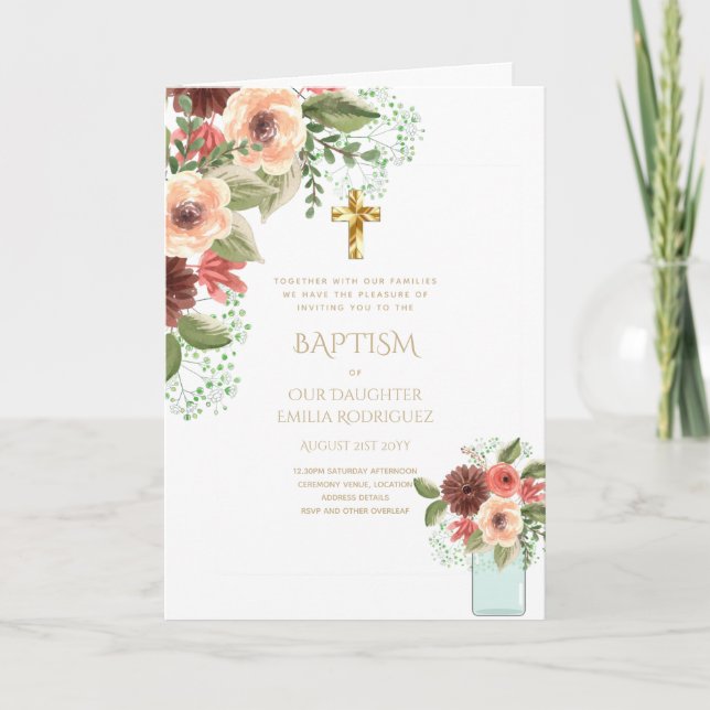 4pg Floral BAPTISM Invitations - Program (Front)
