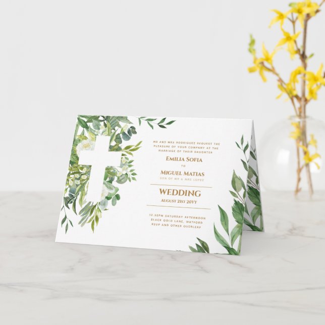 4pg Floral Cross  Greenery Wedding Invite Program (Yellow Flower)