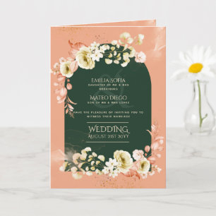4pg Hispanic Floral Wedding Program Bilingual Chic Card