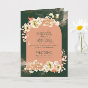 4pg Hispanic Floral Wedding Program Bilingual Chic Card