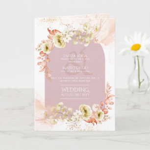 4pg Hispanic Floral Wedding Program Bilingual Chic Card