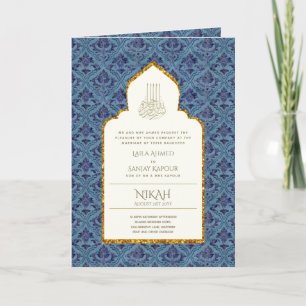 4Pg NIKAH WALIMA Invite Blue Ornate Islamic