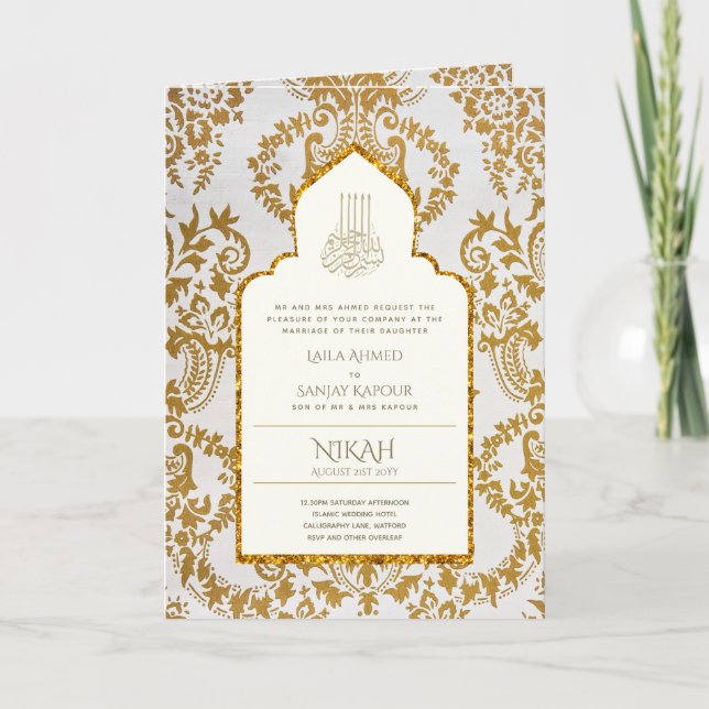 4Pg NIKAH WALIMA Invite Gold Ornate Islamic (Front)