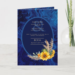 4pg Spanish BODA Invitations Royal Blue Sunflowers