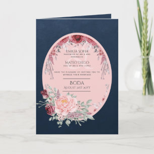 4pg Spanish BODA Invite Navy Blue Pink Burgundy