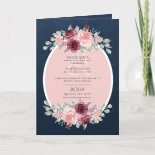 4pg Spanish BODA Invite Navy Blue Pink Burgundy