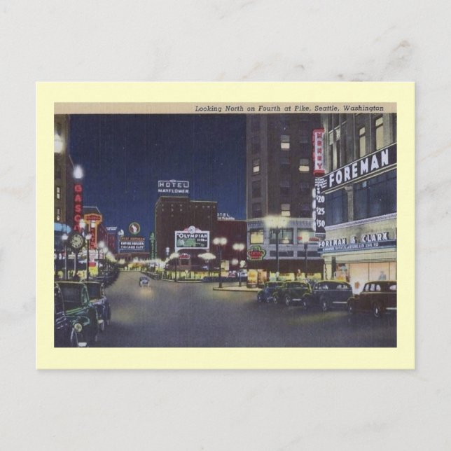 4th and Pike, Seattle, Washington Vintage Postcard (Front)