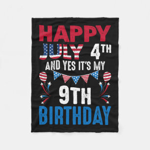 4th And Yes It's My 9th Birthday American Patrioti Fleece Blanket