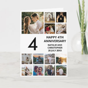 4th Anniversary 13 Photo Collage Black and White Card