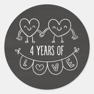 4th Anniversary Gift Chalk Hearts Classic Round Sticker