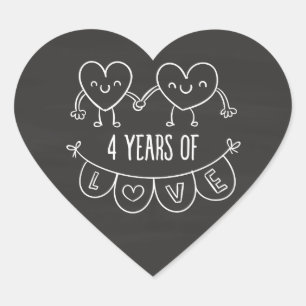 4th Anniversary Gift Chalk Hearts Heart Sticker