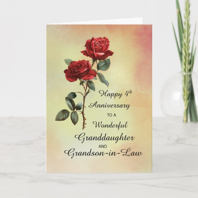 4th Anniversary Granddaughter Grandson in Law Rose Card (Front)