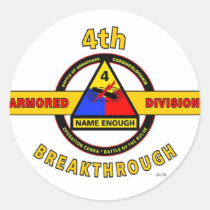 4TH ARMORED DIVISION "BREAKTHROUGH" CLASSIC ROUND STICKER
