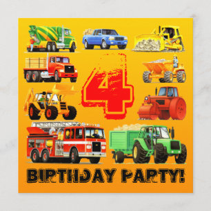 4th Big Truck Birthday Party Invitation