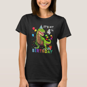 4th Birthday 4 Year Old Boy Dino Rex Dinosaur T-Shirt