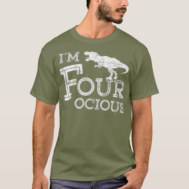 4th Birthday 4 Year Old Boy Four-ocious Dinosaur T-Shirt (Front)