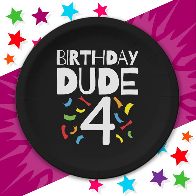 4th Birthday 4 Year Old Boy Party Birthday Dude 4 Paper Plate (Creator Uploaded)