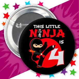 4th Birthday 4 Year Old Kids Party Little Ninja 4 6 Cm Round Badge