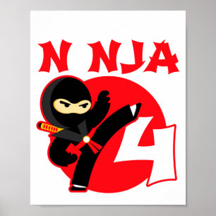 4th Birthday 4 Year Old Kids Party Little Ninja 4  Poster