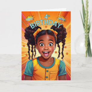 4th Birthday African American Girl Pop Art Style Card
