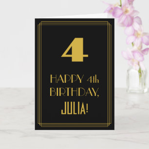 4th Birthday – Art Deco Inspired Look "4" & Name Card