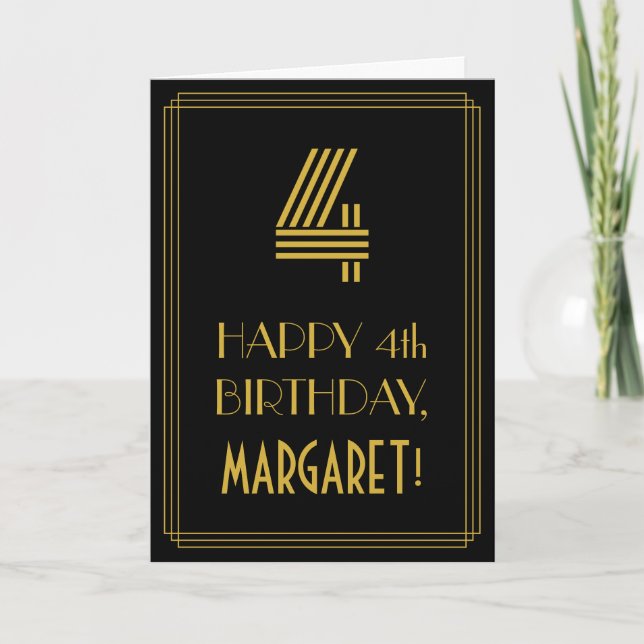 4th Birthday: Art Deco Inspired Look "4" & Name Card (Front)