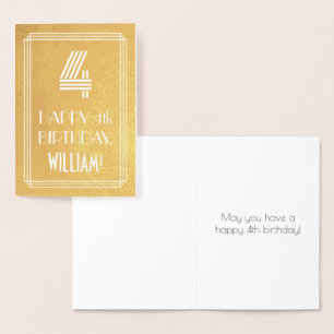 4th Birthday – Art Deco Inspired Look "4" + Name Foil Card