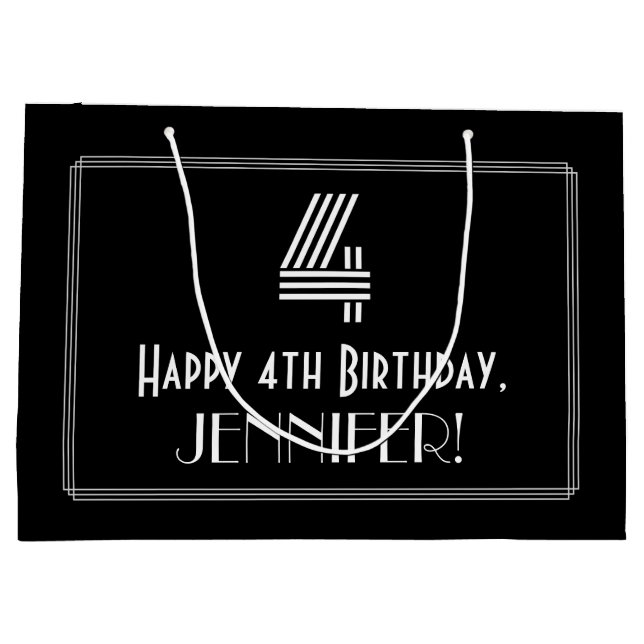 4th Birthday — Art Deco Inspired Look "4" & Name Large Gift Bag (Back)