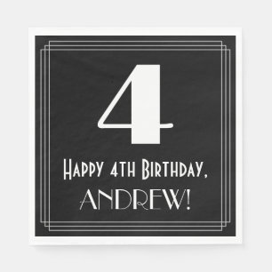 4th Birthday ~ Art Deco Inspired Look "4", Name Napkin